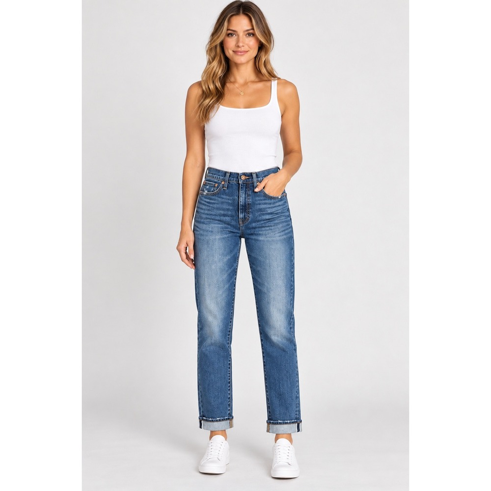 Madewell Classic Straight Jeans Womens 25T Blue High Rise Stretch Denim Tall